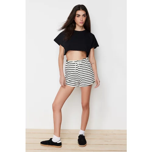 Trendyol Black Striped Elastic Waist Basic Knitted Shorts & Bermuda