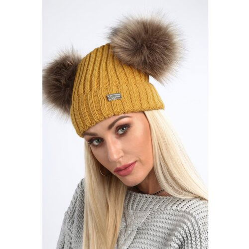 Fasardi Mustard hat with pompoms for winter Slike