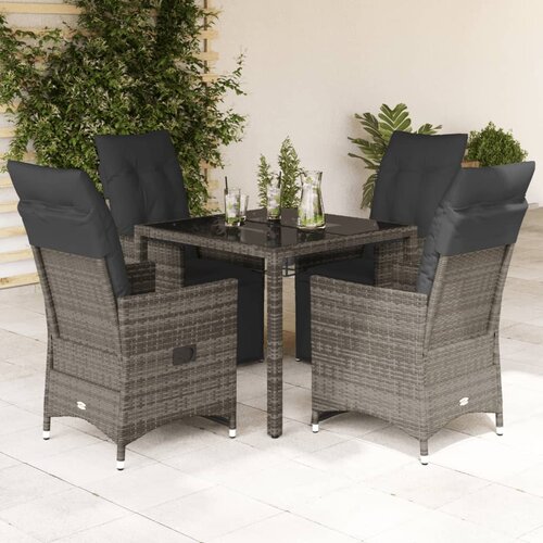 VidaXL 5-dijelni vrtni bistro set od poliratana s jastucima sivi Slike