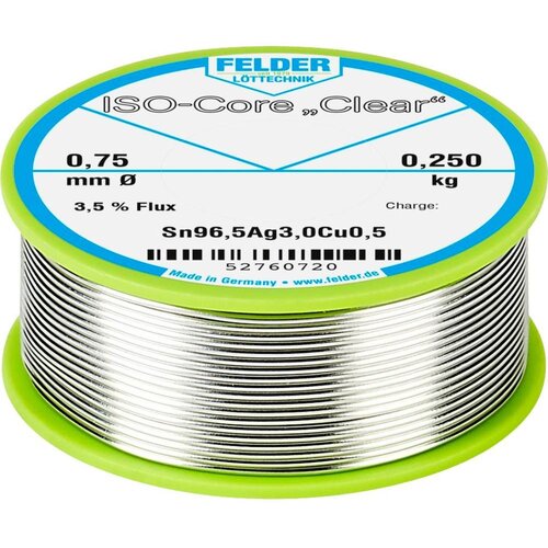  Felder ISO-Core &amp;#039;&amp;#039;Clear&amp;#039;&amp;#039; SAC305 spajkalna palica tuljava Sn96\,5Ag3Cu0\,5 0.250 kg 0.75 mm, (20428798) Slike