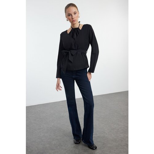 Trendyol Black Double Breasted Double Layer Blouse Detailed Woven Blouse Cene