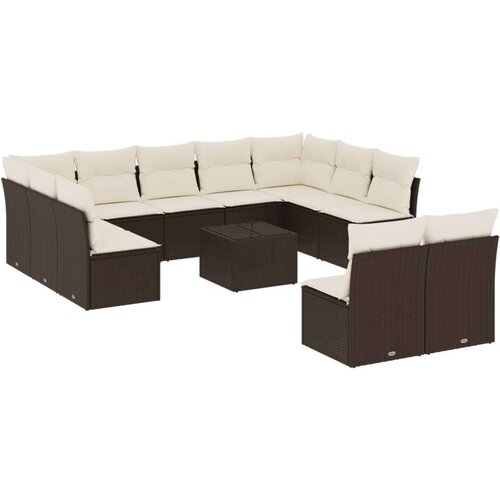 VidaXL 12-dijelni set vrtnih sofa od poliratana s jastucima smeđi Slike