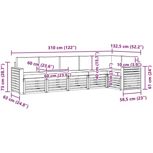  Set vanjskih sofa 6 kom. Bijela i svjetlosiva Poliester 310 x 132,5 x 73 cm Slike