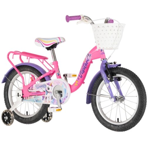 Visitor Bicikl kids unicorn 16" 9" v-brake kontra 105-125cm (16") roze uv sjaj Cene