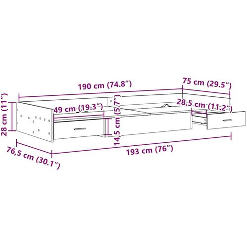  S uzglavljem s ladicama Betonska siva 75 x 190 cm Konstruirano drvo Slike