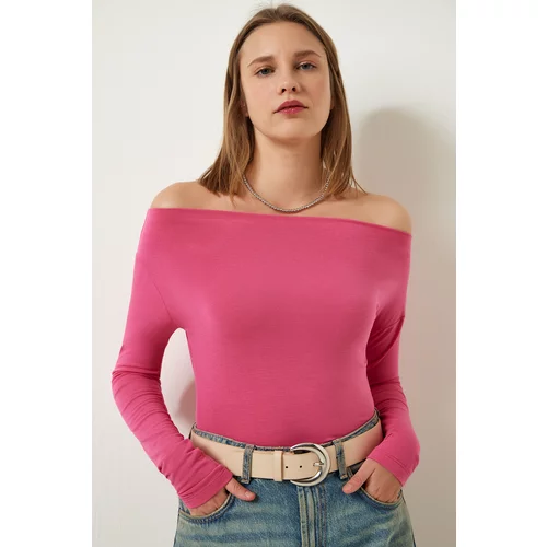 Happiness İstanbul Women's Pink Boat Neck Knitted Blouse