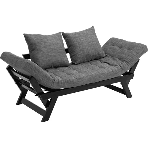 HOMCOM enojni raztegljivi kavč s 3-stopenjsko nastavljivimi nasloni za roke iz tkanine in lesa, črne in sive barve, (20745100)