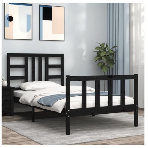 VidaXL Okvir za krevet s uzglavljem crna 100x200 cm od masivnog drva Slike