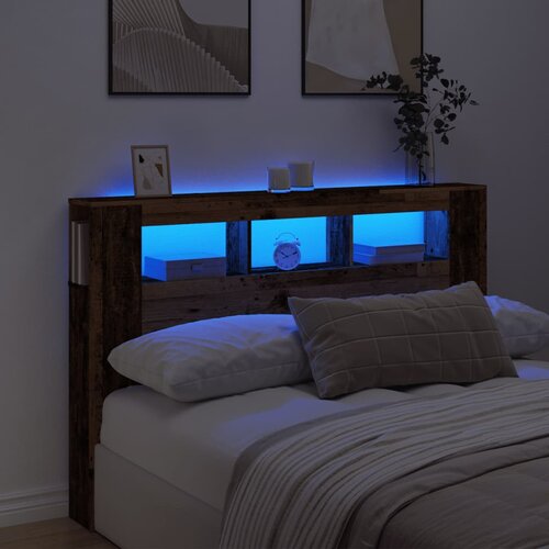 vidaXL LED posteljno vzglavje starinski les 160x18,5x103,5 cm inž. les Cene
