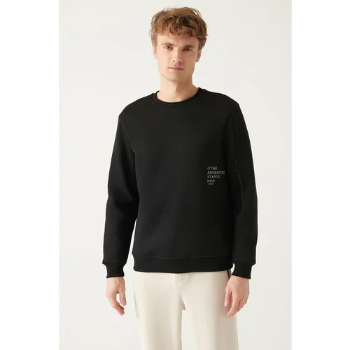 Avva Men's Black Crew Neck Printed Standard Fit Regular Fit Sweatshirt