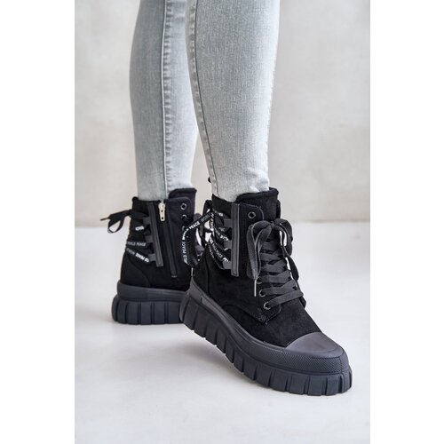 Kesi Women's platform ankle boots with decorative lacing black edidda Cijene