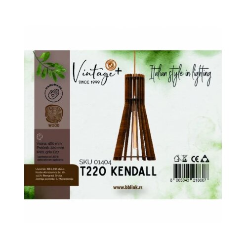 Vintage KENDALL T220 VISILICA 1*E27 (O 220 mm, h-460 mm) - SKU01404 Slike