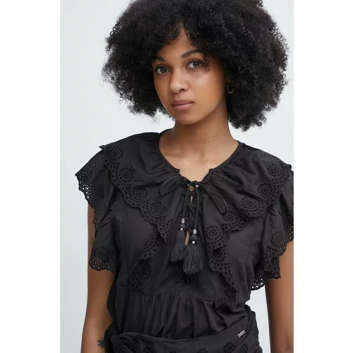 PepeJeans Bombažna majica DOROTEA ženska, črna barva, PL304815
