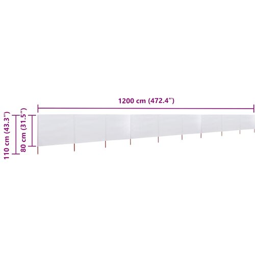  Vjetrobran s 9 panela od tkanine 1200 x 80 cm pje&amp;scaron;čano bijeli Slike