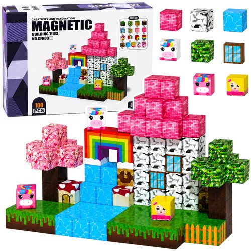  Set of Magnetic Blocks Cubes Pixel Cubes Magic Land 3D 100 pcs. Cene