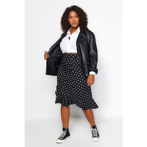 Trendyol Curve Black Polka Dot Patterned A-Line Knitted Skirt