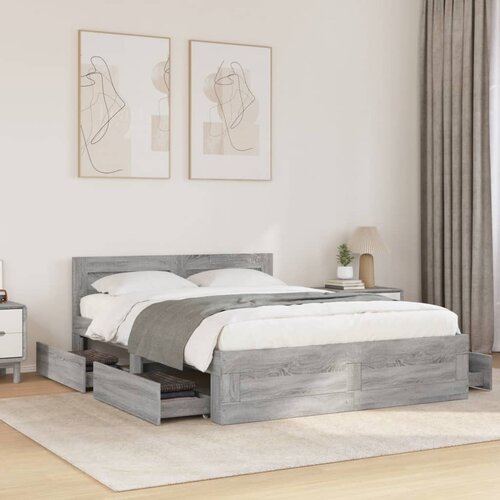 Furnova Posteljni okvir z vzglavjem siva sonoma 140x200 cm inž. les, (21935856) Slike