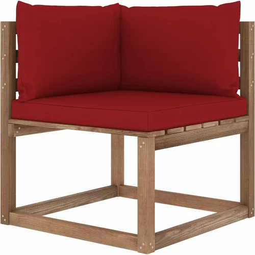 vidaXL Vrtna kutna sofa od paleta s jastucima crvene boje vina