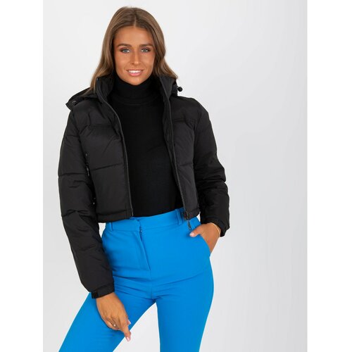 Fashion Hunters Black short winter jacket with a hood Slike