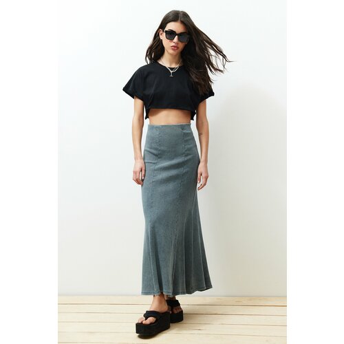 Trendyol Anthracite Faded Effect Stitching Detailed Maxi Flexible Skirt Cene