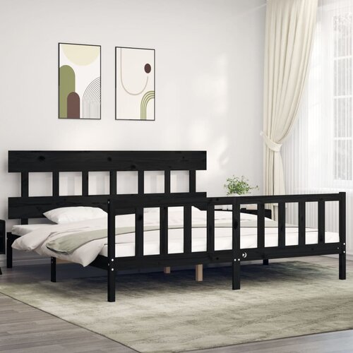 vidaXL Posteljni okvir z vzglavjem črn 200x200 cm trden les Cene