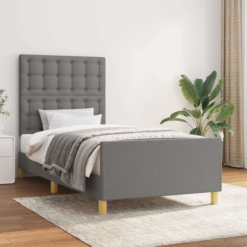  Posteljni okvir z vzglavjem temno siv 90x200 cm blago, (20903818) Slike