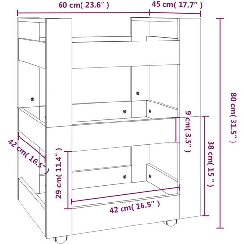 VidaXL Kuhinjska kolica boja hrasta 60 x 45 x 80 cm konstruirano drvo Slike