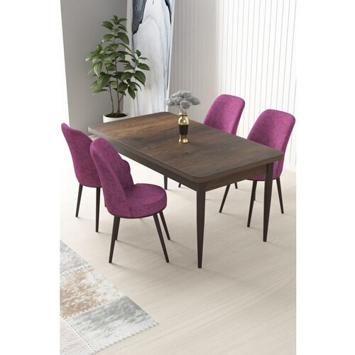 Hanah home Nil - Baroque, Purple BaroquePurple Dining Table & Chairs Set (5 Pieces) Cene