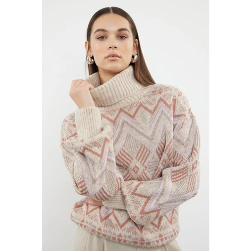 Trendyol Stone Self-Patterned Turtleneck Knitwear Sweater