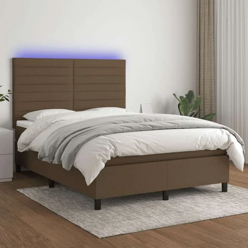  Box spring postelja z vzmetnico LED temno rjava 140x200cm blago, (20894501)