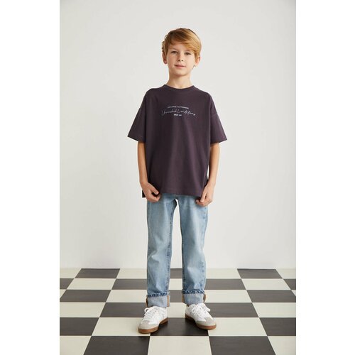 GRIMELANGE Rune Boy's 100% Cotton Short Sleeve Piece Printed Crew Neck Plum T-shirt Slike
