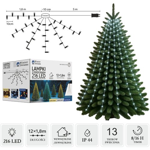  LED lanac svjetala s prstenom, 216 LED dioda, 1,8 m, hladno bijela &ndash; za unutarnju i vanjsku upotrebu Cijene