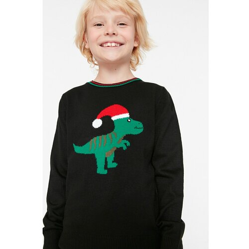 Trendyol Black Dinosaur Jacquard Boy Knitwear Sweater Slike