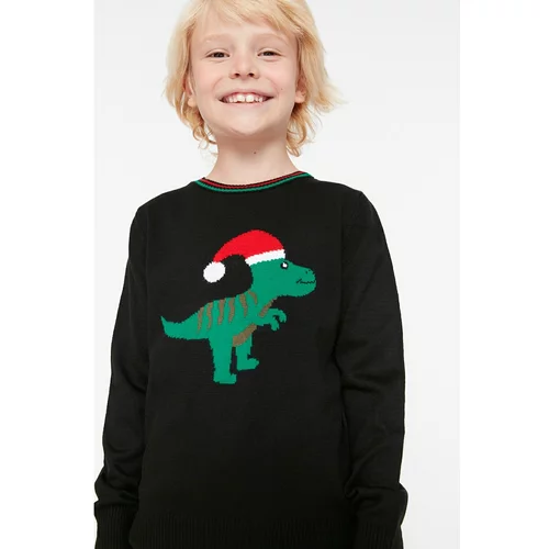 Trendyol Black Dinosaur Jacquard Boy Knitwear Sweater