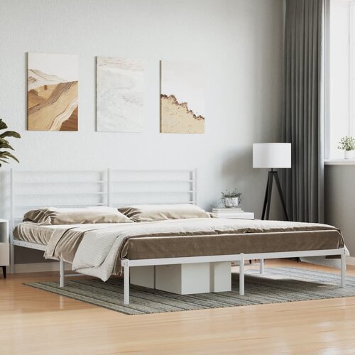 VidaXL Kovinski posteljni okvir z vzglavjem bel 193x203 cm Slike