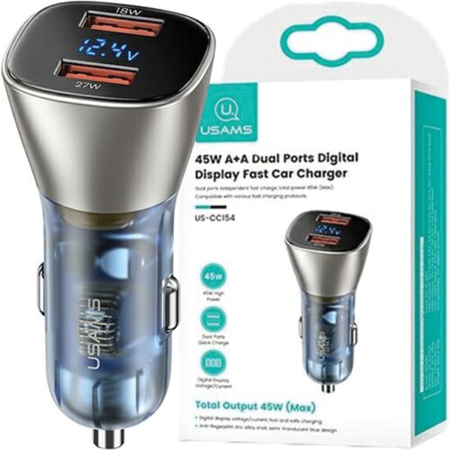 Usams AVTOPOLNILEC 45W 2X USB-A HITRO POLNJENJE ZLAT, (22007288) Slike