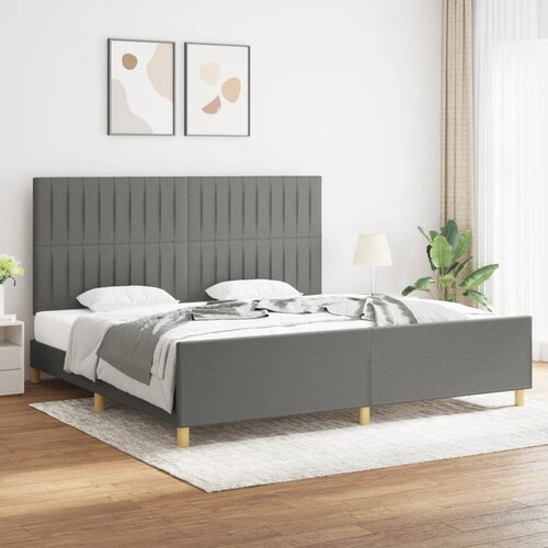 The Living Store Posteljni okvir z vzglavjem temno siv 200x200 cm blago - Posteljni Okvir Z Vzglavjem, (21529829) Slike