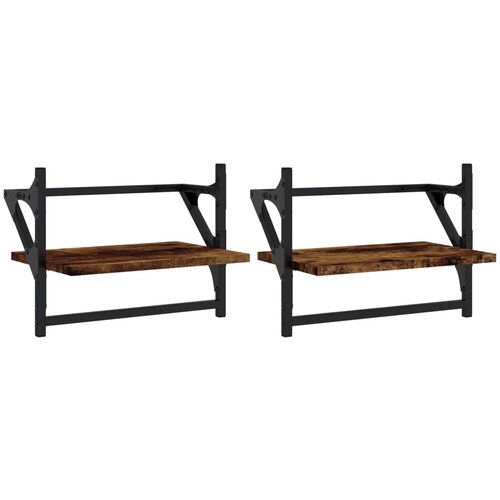 Maison Chic 2 kosi Stenske Police - Viseče police s prečkami dimljen hrast 40x25x30 cm, (21793453) Slike
