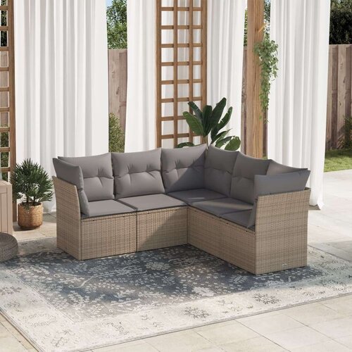  5-dijelni vrtni set sofa s jastucima bež od poliratana Slike