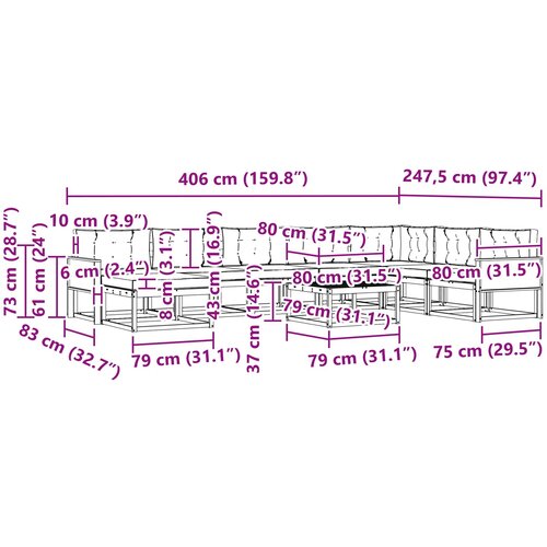  Set vanjskih sofa s jastukom 9 pcs Čvrsto drvo akacije Slike
