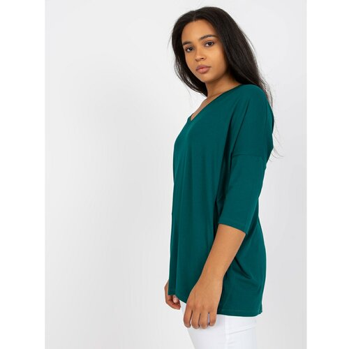 Fashion Hunters Dark green smooth viscose plus size blouse Slike