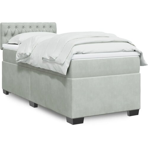 VidaXL Box spring postelja z vzmetnico svetlo siva 100x200 cm žamet Slike