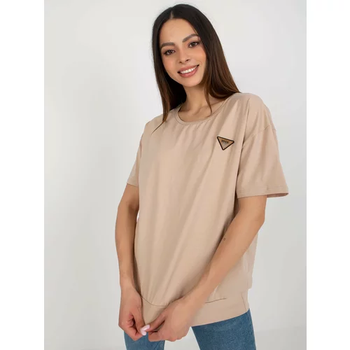 Fashion Hunters Beige oversize blouse with short sleeves