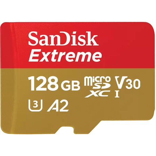 San Disk Extreme microSDXC 128GB + SD Adapter 190MB/s & 90MB/s A2 C10 V30 UHS-I U3 Cene