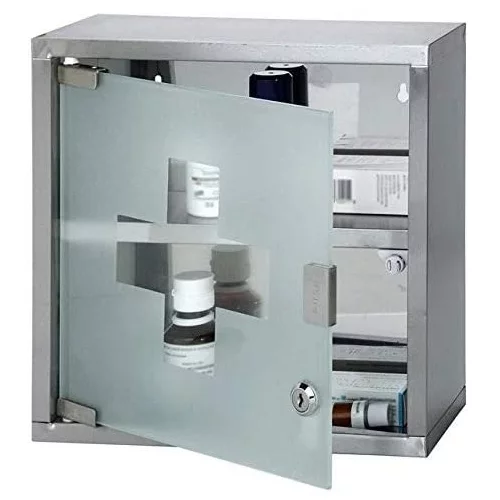 INOX omarica za prvo pomoč - steklena vrata 30cm