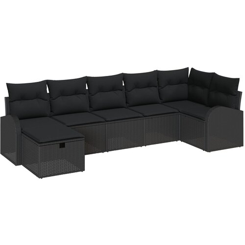 vidaXL 7-delni set vrtnih kavčev z blazinami črn rattan, (22090690) Cene