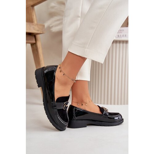 Kesi Women's patent leather moccasins with fur black S.Barski Cene