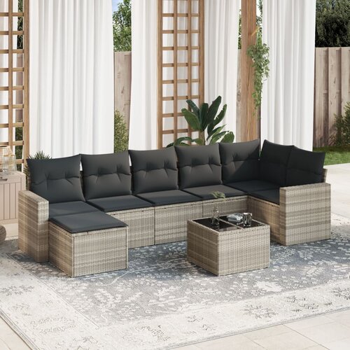 vidaXL 8-dijelni set vrtnih sofa od poliratana s jastucima svjetlosivi Cijene