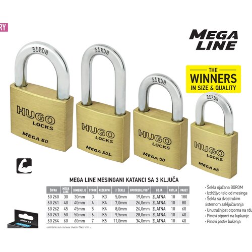 HUGO LOCKS Mesingani katanac Mega Line40 40mm zlatni Cene