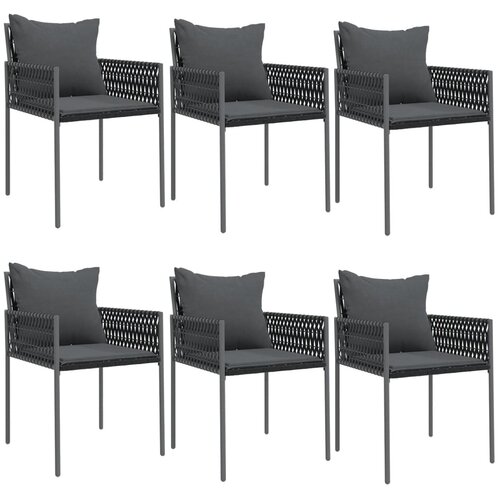  Vrtne stolice s jastucima 6 kom crne 54x61x83 cm od poliratana Slike